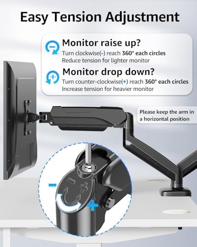 MOUNTUP Dual Monitor Stand for Desk, Monitor Arms for 2 Monitors 32 27 24 22 Inches, Height Adjustable Double Monitor Mount, VESA Mount with C-Clamp & Grommet Base, Holds 4.4-17.6lbs - Image 3