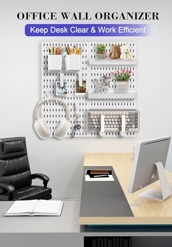 Pegboard Wall Organizer Set – 4 Peg Boards with Hooks & Shelves – Office, Kitchen, Gaming Room Desk Pegboard Storage – Peg Board Wall Display Rack (Black) - Image 4