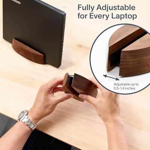Nordik Vertical Laptop Stand - Adjustable Solid Walnut Laptop Dock - Image 3