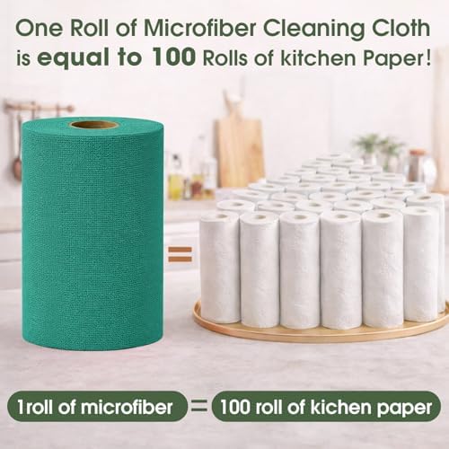 Reusable Microfiber Cleaning Cloth Roll - 100 Pack, 12"x12" Washable Tear-Away Paper Towels, Lint-Free & Streak-Free Rags for Kitchen, Glass, Cars, Electronics, Workshop and Garage(Light Teal) - Image 3