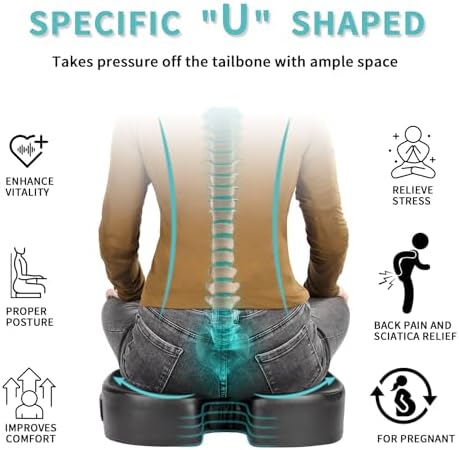 Luxury Seat Cushion, 4 Inch Extra Thick Memory Foam for Pressure Relief, Sciatica, Tailbone Pain & Back Pain Relief, Multi-Use for Bleachers, Car, Gaming, Office Chair (Black) - Image 5