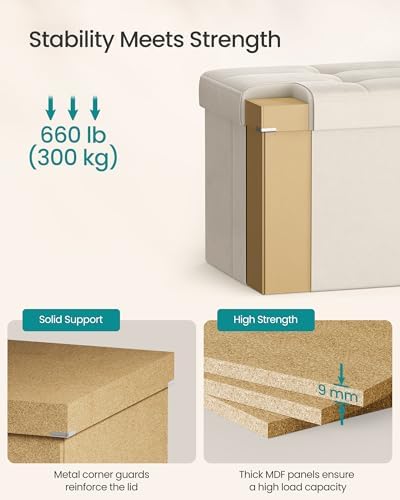 SONGMICS Foldable Storage Ottoman with Flipping Lid, 43.3 Inch Velvet Bench - Image 5