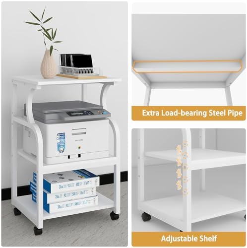 Natwind 3 Tier Printer Stand, 19.7"x15.7", with Charging Station,White - Image 3