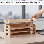 Yinkin Wooden Stackable Paper Trays 4-Tier Wooden Paper Organizer for Desk Letter Documents Wood Desktop File Organizers for Desktop File Holder and Office Supplies Rack for Home Office Use (Natural) - Image 6