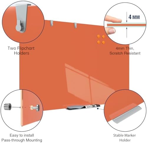 TSJ OFFICE White Board for Wall - 36" x 24" Orange Glass Board 3 X 2 FT - Image 2