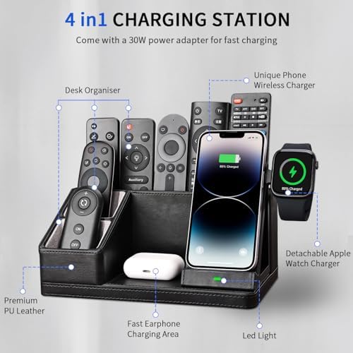 KINGFOM Leather Desk Organizer with Charging Station Multi-Functional Phone Pen Pencil Holder for Desk Desk Organizers and Accessories for Office Home Supplies (L) - Image 3