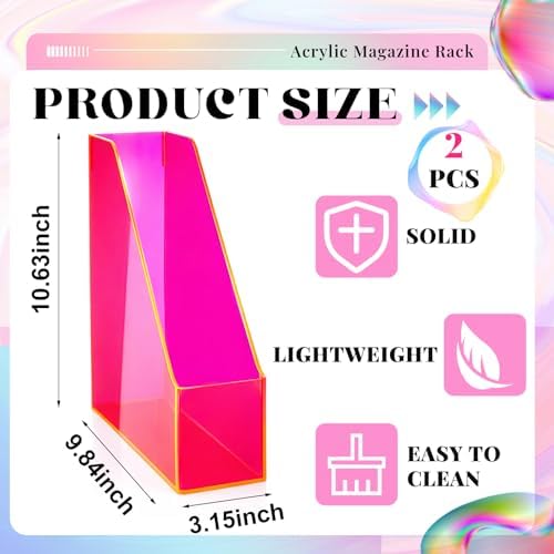 Engrowtic 2 Pcs Fluorescent Powder Vertical Magazine File Holder Acrylic Magazine Holder Storage Organizer Plastic Acrylic Rack for Office Classroom Home Document Paper Book Collection Back to School - Image 3