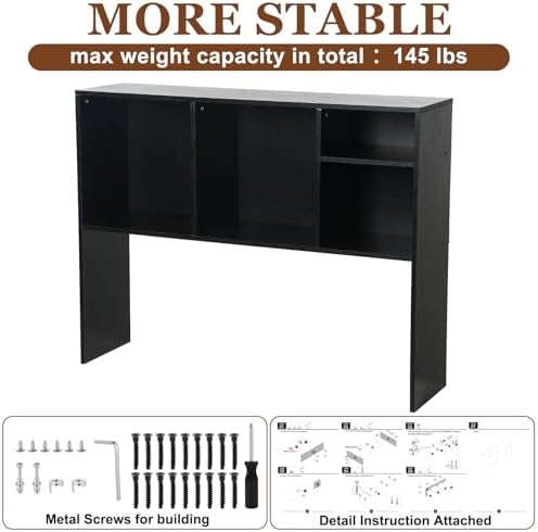 Briwooody Dorm Desk Hutch Desktop Bookshelf for College Office, Black - Image 5