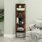 Furinno PASIR Book Shelf, 5-Tier Corner Bookshelf with Open Shelf, Standing Bookcase, 9.3 x 12 x 51.7, for Organization and Storage, for Living Room, Bedroom, Home Office, Amber Pine - Image 5