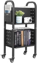 VEVOR Rolling Library Book Cart, 150 lbs Capacity, 17.7 x 13.0 x 34.6-Inch Library Cart, Double Sided L-Shaped Shelves with 2-Inch Lockable Wheels, Book Truck for Home Shelves Office and School, Black by VEVOR