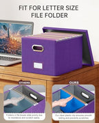 Oterri 2 Pack File Storage Organizer, Filing Box, Portable File Box with Lid, Fit for Letter/Legal File Folder Storage, Document Organizer, Purple - Image 2