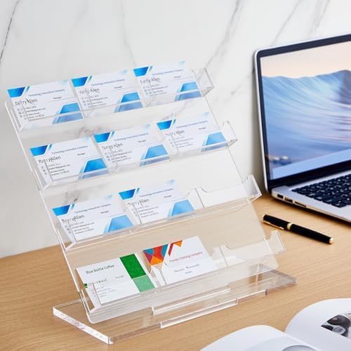 Dunzoom 2 Pack Business Card Holder for Desk 12 Slots Freestanding Clear Acrylic Business Card Holder Display Stand Multiple Organizer for Office Meeting Exhibition Home - Image 5