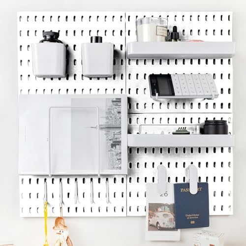 Pegboard Combination Kit for Wall Organizer, Wall Mounted Peg Board Kits for Kitchen, Bedroom, Office, &Bathroom, 4 Pieces White Pegboards and 14 Accessories, 22" x 22" by RIVTUNTOOLS