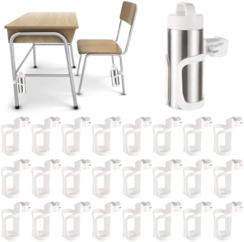 24Pcs Water Bottle Holder for Classroom Durable Cupholder for Desk Chair Anti-Spill 360° Rotating Water Bottle Holders Back to School Gift for Student Coffee Cup Holder for Office Home, White by gisgfim