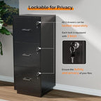 VINGLI 3 Drawer File Cabinet with Lock, Home Office Filing Organizer, for Letter Size File Folder Storage, Wood Tall Vertical Filing Cabinet, Printer Stand, Archivador (Black) - Image 6