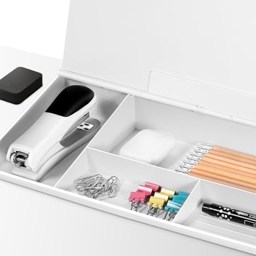 Glass Desktop Whiteboard with Storage 15" x 7" Desk Dry Erase Board with Marker & Eraser Compact Desk Organizer Computer Keyboard Stand Desk Board Buddy for Office, Home, School - Image 6