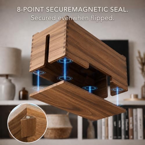 Donfri Large Acacia Wood Cable Management Box for Cord Organizer, Magnetic Lid Cord Hider Box for Fat Bricks - Image 3