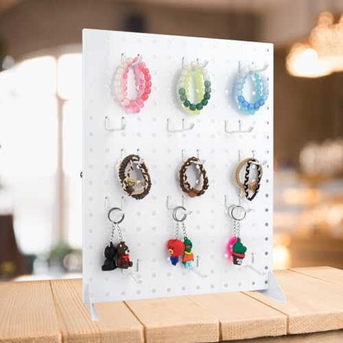 2 Pcs Metal Pegboard Display Stand with 30 Peg board Hooks, Tabletop Pegboard Shelf for Craft Shows & Fairs, Retail Stores, Vendors Arts and Crafts Finishing - 17x13Inch & White - Image 5