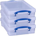Really Useful Box 4 Liter Plastic Stackable Storage Container w/Snap Lid & Built-In Clip Lock Handles for Home & Office Organization, Clear (3 Pack) by ReallyUsefulBox