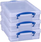 Really Useful Box 4 Liter Plastic Stackable Storage Container w/Snap Lid & Built-In Clip Lock Handles for Home & Office Organization, Clear (3 Pack) by ReallyUsefulBox