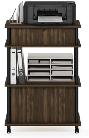 Furinno Turn-N-Tube Printer Stand with Storage, 4-Tier Printer Table with Wheels, Closed Cabinets, Large Printer Stand for CPU, Office Supplies, Home Office, Brown Walnut - Image 4