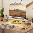 Fenge Dual Monitor Stand Riser with Phone & Tablet Slot, White - Image 2