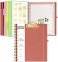 Ospelelf Red Foldable Spiral Clipboard Folio with Storage Zipper Pouch, 5 Plastic Folders with 10 Pockets, Refillable Lined Notepad (11" x 8.5"), Linen Hardcover Project Organizer by OspelelfOfficeSupplies