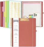 Ospelelf Red Foldable Spiral Clipboard Folio with Storage Zipper Pouch, 5 Plastic Folders with 10 Pockets, Refillable Lined Notepad (11" x 8.5"), Linen Hardcover Project Organizer by OspelelfOfficeSupplies