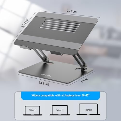 BoYata Laptop Stand, Adjustable Metal Desktop Riser, Up to 15 Inches, Gray - Image 2