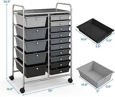 Giantex 15 Drawers Rolling Cart, Classroom Organizers, Storage Cart with Wheels, for Teacher Office Home School Supplies Tool Craft Art Paper - Image 3