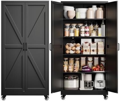 72"Black Metal Kitchen Storage Cabinets Freestanding Garage Storage Cabinet by Yizosh