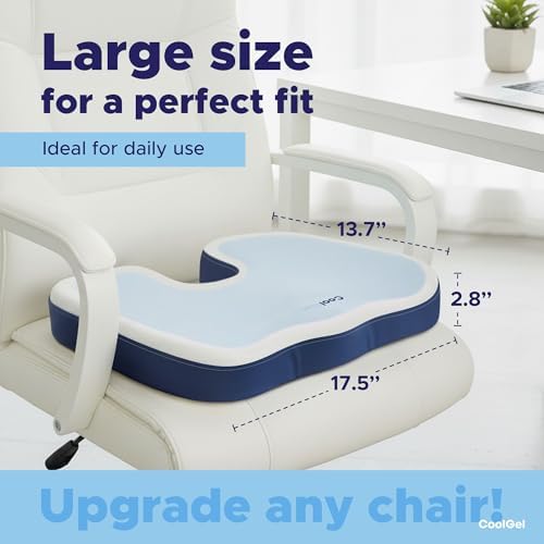 COOL GEL Memory Foam Seat Cushion, Gel Cooling Memory Foam, Office Chair Cushion for Tailbone, Sciatica & Back Pain Relief - Ergonomic U-Shaped with Non-Slip Base and Washable Cover - Image 3