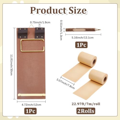 Refillable Hanging Notepad with Cutter and Pen for Wall Vintage Clipboard Memo Board Kraft Paper Roll Wooden Note Paper Dispenser Mounted Paper Holder for to-do List Home Office(Burlywood) - Image 2
