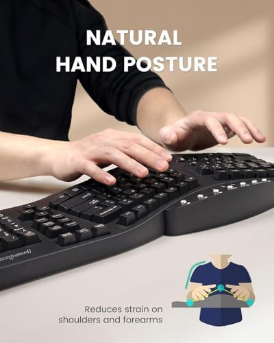 Perixx PERIBOARD-512B Wired Ergonomic Keyboard - Split Keyboard, Wrist Rest, Natural Typing - Wired USB Connectivity - US English - Black - Image 3