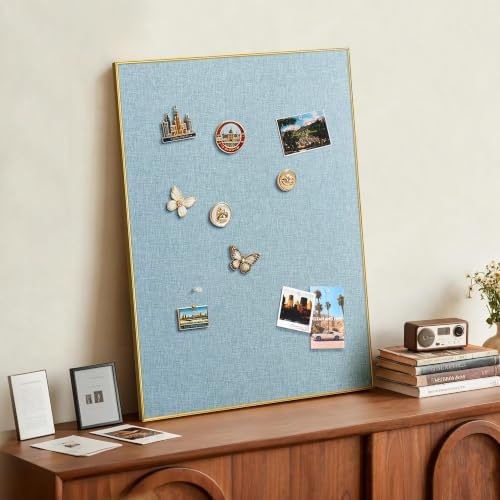 SELEAD Linen Bulletin Board 30” x 20” - Golden Aluminum Frame, Teal Fabric - Image 4