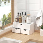 Bamboo Desk Organizer with Drawers Desktop Storage Drawers for Bills Office Supplies Kitchen Utensils Organizing Tool for Home Classroom Organization No Assembly (White) - Image 2