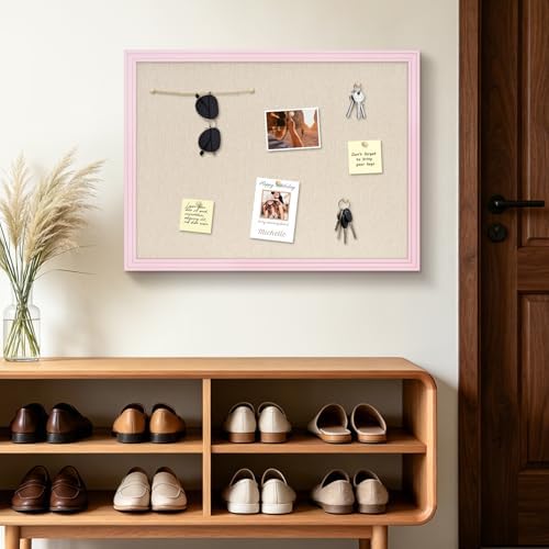 DOLLAR BOSS 24"x18" Linen Cork Board Decorative Bulletin Board, Pink - Image 6