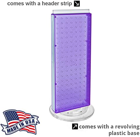 Azar Displays 700508-PUR-4C16 8-Inch W by 20-Inch H Revolving Black Pegboard Counter Display with 16-Pack of 4 inch Locking Hooks, Purple - Image 4