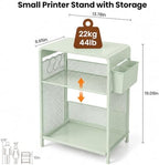 ECOLOVI Small 3 Tier Printer Stand for Under Desk, Height Adjustable Shelf Printer Table with 3 S-Hooks & Basket, Heavy Duty Industrial Storage Shelf for Home Office (Sage Green) - Image 4