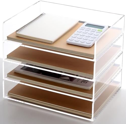 Acrylic Paper Tray, 4 Tier Paper Organizer for Desk, Clear Acrylic Desk Organizers, Stackable Letter Tray Workspace Organizer -Art Storage for School Classroom -4 Pack… - Image 7