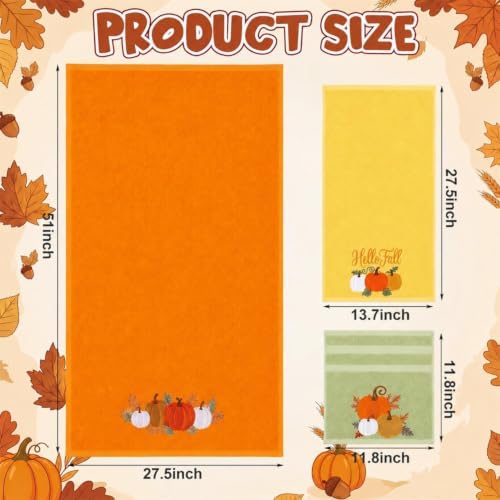 Peryiter 3 Pcs Fall Pumpkin Hand Towels Set in Orange Yellow Green - Image 3