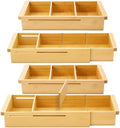 Yookeer 4 Pcs Expandable Drawer Organizer Adjustable Hanging Deep Drawer 11.4'' to 18.1'' Bamboo Wood Dividers Storage Tray for Desk Kitchen Bedroom Bathroom Office Supplies by Yookeer