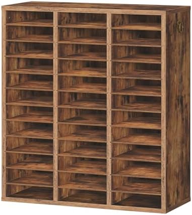 HOOBRO Literature Organizer, 36Compartments Wooden Mail Organizer, Countertop Literature Sorter with Adjustable Shelves for Home, Office, School, Student Mailbox for Classroom, Rustic Brown FG123WF01 by HOOBRO
