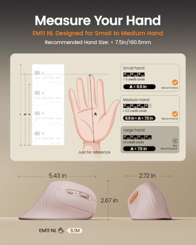 ProtoArc EM11 NL Wireless Ergonomic Vertical Mouse, Rechargeable, Pink - Image 2
