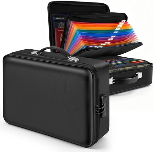 Fireproof Document Safe Box Hard-shell, with Lockable Zipper, 13 Pockets, Waterproof for Important Papers Binder, Fire/Water Resistant File Box for Travel, Home & Office, Organizer for Passport, Cards by Unknown