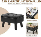Storage Ottoman, Small Foot Stool Ottoman with Storage, Faux Leather Foot Rest with Wood Legs, Footstool for Living Room, Bedroom, Entryway, Black - Image 5