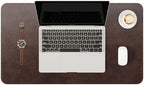 YSAGi Genuine Leather Desk Mat, 23.6"x13.8" Office Desk Pad, Thick Desk Pad Mat with Stitched Line, Non-Slip Desk Mat with Rubber Base (Dark Brown, 23.6"x13.8") by YSAGi