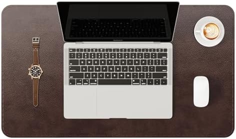 YSAGi Genuine Leather Desk Mat, 23.6"x13.8" Office Desk Pad, Thick Desk Pad Mat with Stitched Line, Non-Slip Desk Mat with Rubber Base (Dark Brown, 23.6"x13.8") by YSAGi