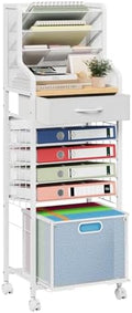 SWTYMIKI 10-Tier Rolling File Cart - Mesh Paper Organizer with Drawer and Hanging File Folders on Lockable Wheels, Rolling File Cabinet for Office Organization, Storage in Home, Studio, School, White by SwtyMiki-TidyHomeSweetLife