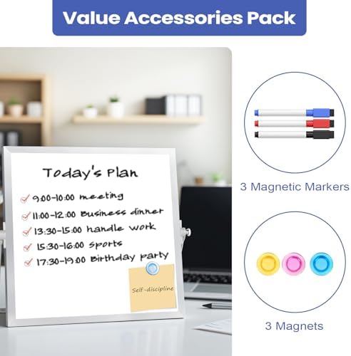 Small Desktop White Board with Stand, 10" x 10" Double-Sided Silver Aluminium Frame Whiteboard for Kids, Mini Dry Erase Board for Home, Office, School (Pack of 3) - Image 3